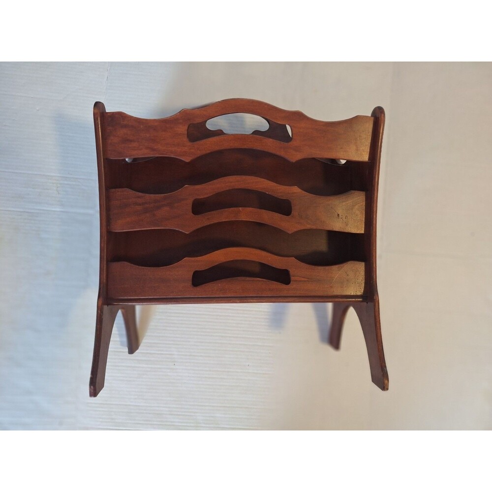 Vintage MCM Butler Style #717 Solid Mahogany Magazine Rack Holder Hand Carved